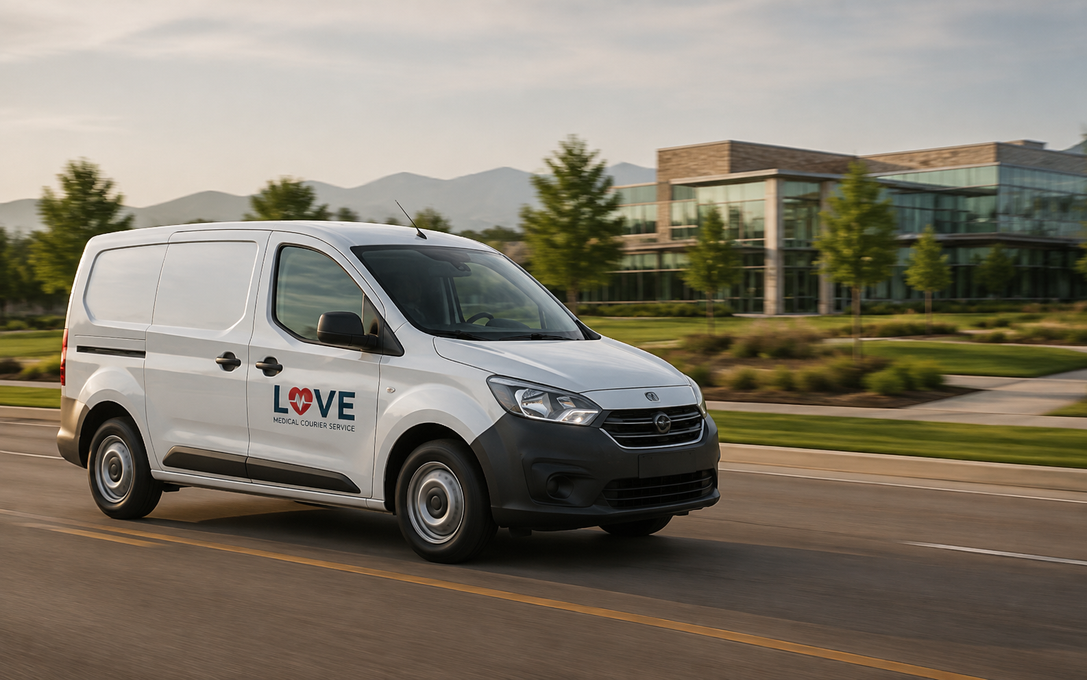For The Love Medical Courier van on route